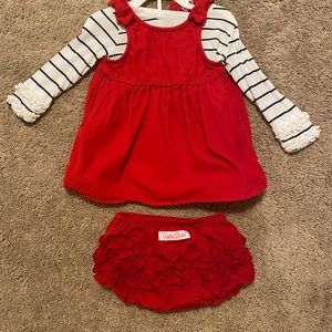 Christmas Dress! RuffleButts red corduroy dress with matching bloomers